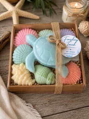 Blue Sea Turtle Goat Milk Soap Set With Assorted Shells Handmade